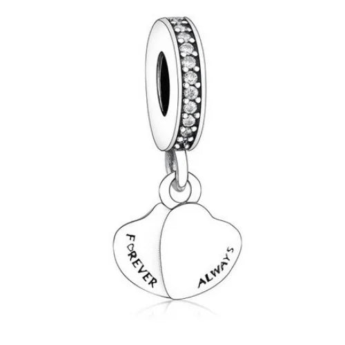 Forever &amp; Always Hearts Dangle Charm | CZ