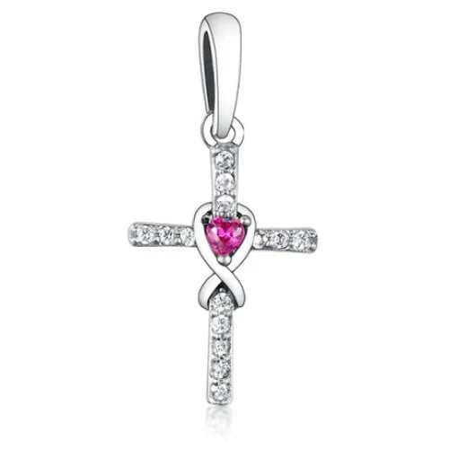 Pink Cross Dangle Charm | CZ