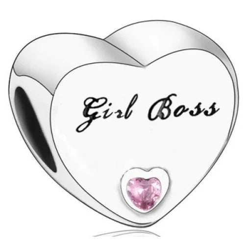 &quot;Girl Boss&quot; Engraved Heart Charm | CZ