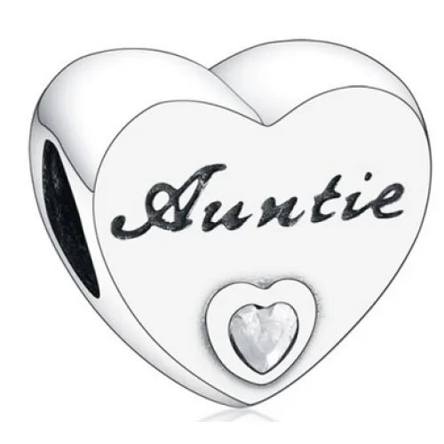 &quot;Auntie&quot; Engraved Heart Charm | CZ