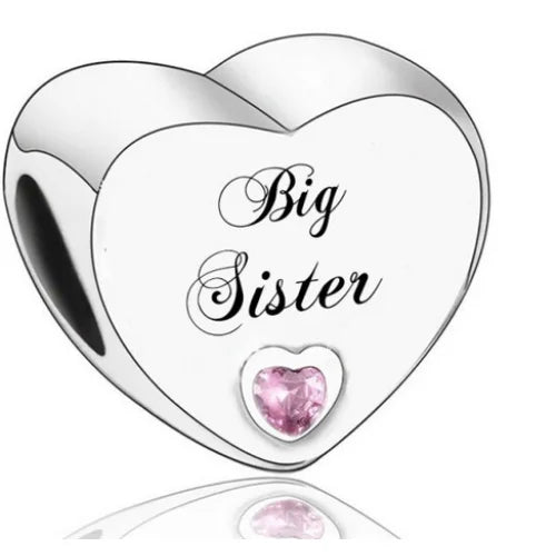 &quot;Big Sister&quot; Engraved Heart Charm | CZ