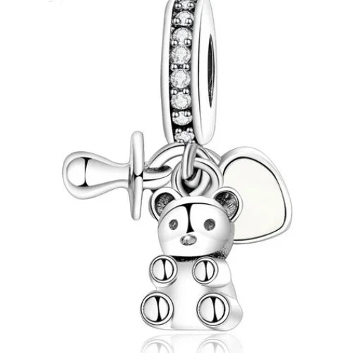 Baby Bear &amp; Pacifier Dangle Charm | CZ