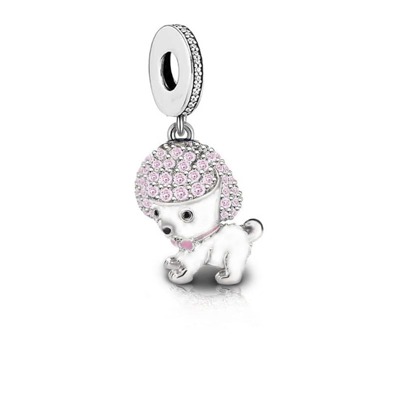 Cute Poodle Pup Dangle Charm | CZ