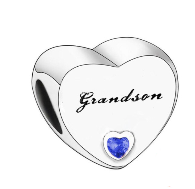 &quot;Grandson&quot; Engraved Heart Charm | CZ