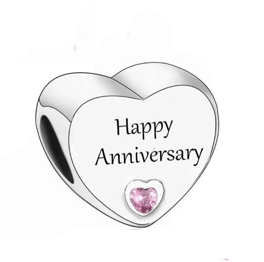 &quot;Happy Anniversary&quot; Engraved Heart Charm | CZ