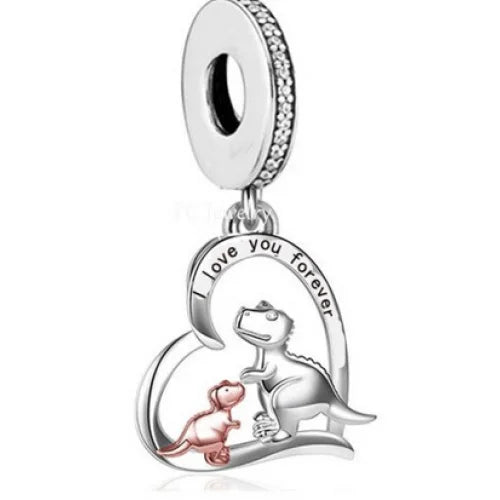 &quot;Love You Forever&quot; Dino Dangle Charm | RGP CZ