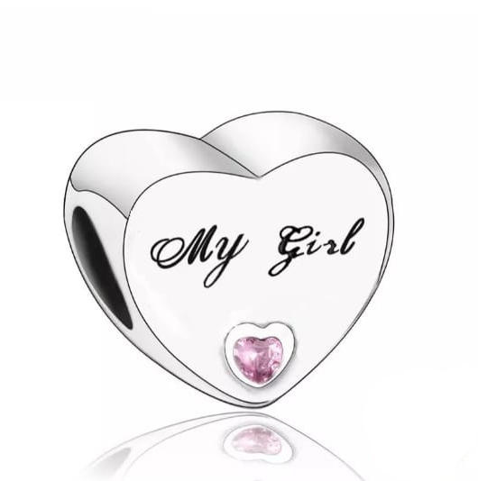&quot;My Girl&quot; Engraved Heart Charm | CZ