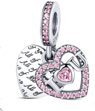 All of Me Loves All of You Double Heart Dangle Charm | CZ