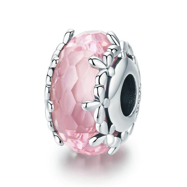 CharmSA Floral Pink European Murano Glass Charm Fits Pandora