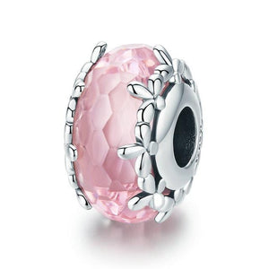Pandora Compatible 925 sterling silver Pink Flower Glass Charm From CharmSA Image 1