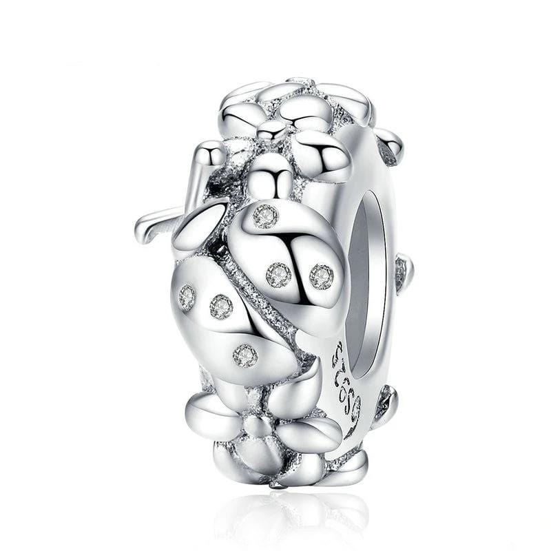 Pandora Compatible 925 sterling silver Nature Flower &amp; Lady Bug Stopper Charm From CharmSA Image 1