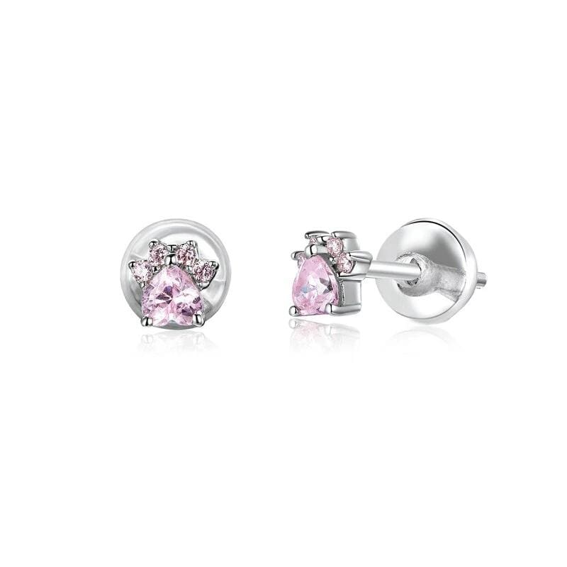 Pink CZ Cat Paw Stud Earrings From CharmSA Image 1