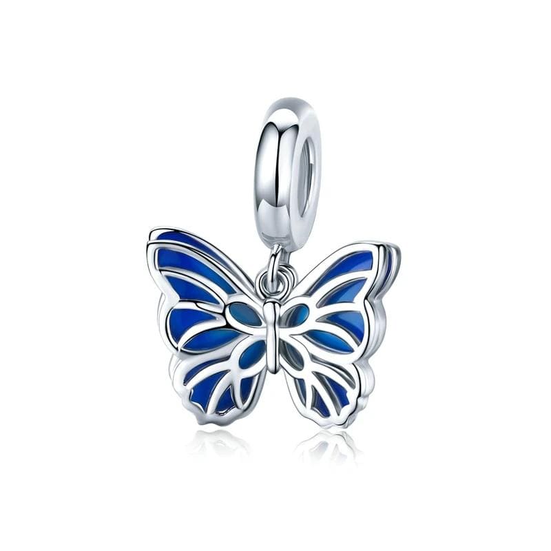 CharmSA Blue Butterfly Dangle Charm Fits Pandora Bracelets
