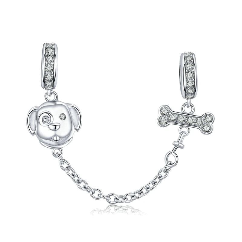 Pandora Compatible 925 sterling silver Dog and Bone Safety Chain with Silicone From CharmSA Image 1