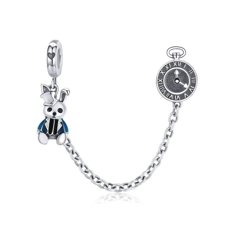 Pandora Compatible 925 sterling silver Rabbit and Clock Safety Chain From CharmSA Image 1