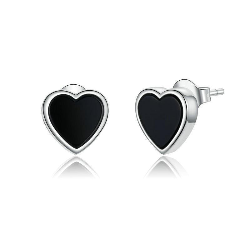 Black Agate Heart Stud Earrings