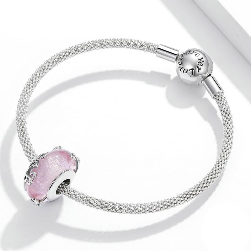 Vined Pink European Murano Glass Charm