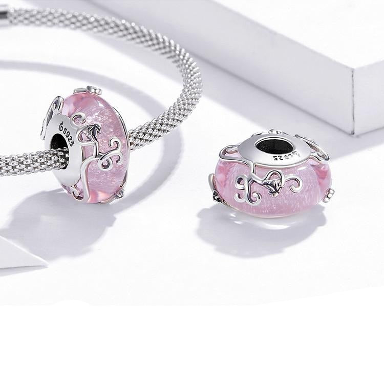 Vined Pink European Murano Glass Charm