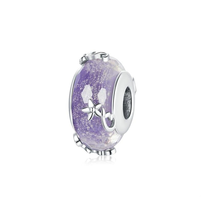 Purple Floral European Murano Glass Charm