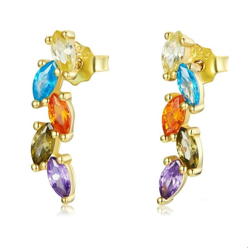 Purple Blue Gold Stud Earrings