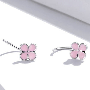 Small Cute Pink Flower Stud Earrings