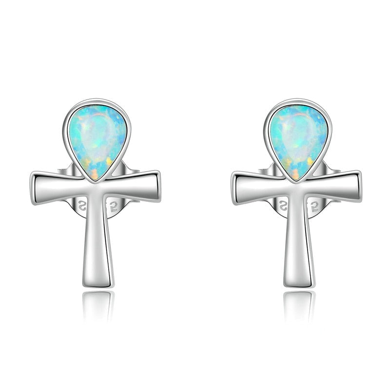 Opal Cross Earrings