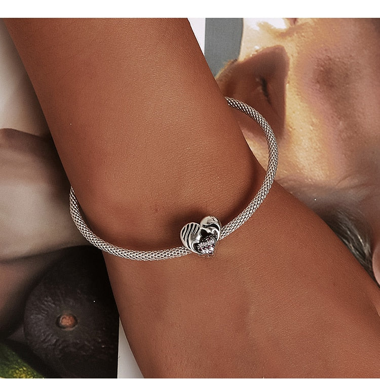 Mother &amp; Daughter Heart Charm | CZ