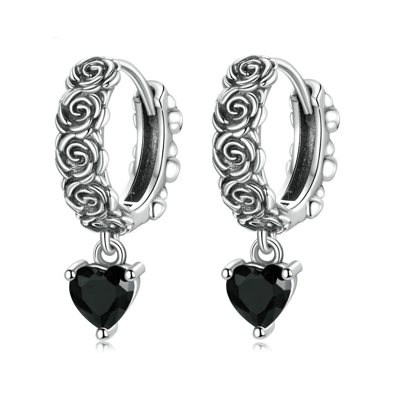 Black Rose &amp; Heart Earrings