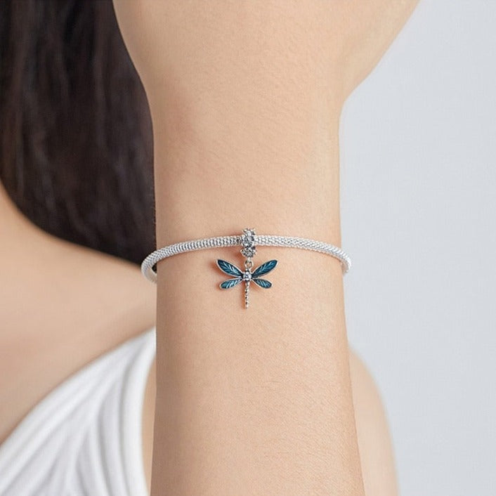 Floral Dragonfly Dangle Charm | CZ EN
