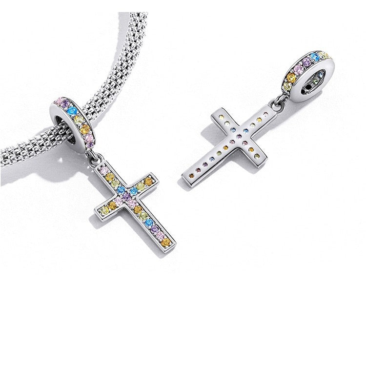 Colourful Cross Dangle Charm | CZ