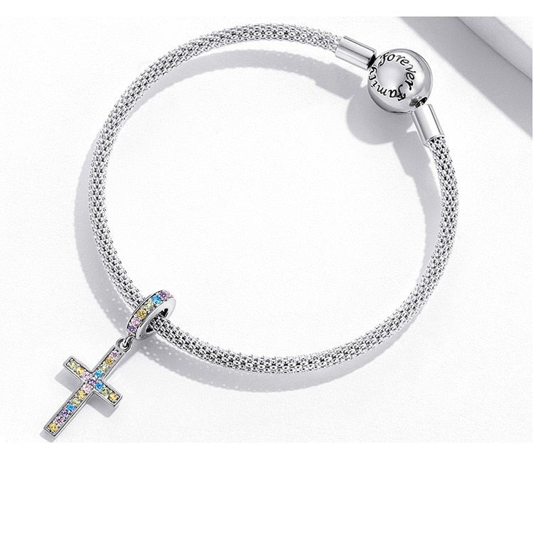 Colourful Cross Dangle Charm | CZ