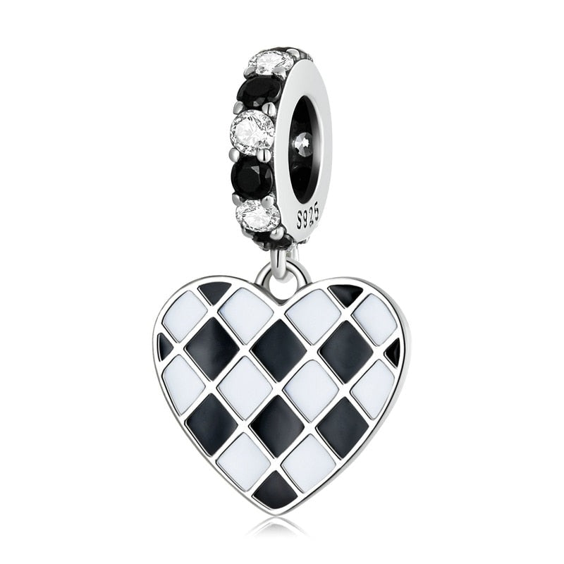 Checkered Heart Dangle Charm | CZ EN