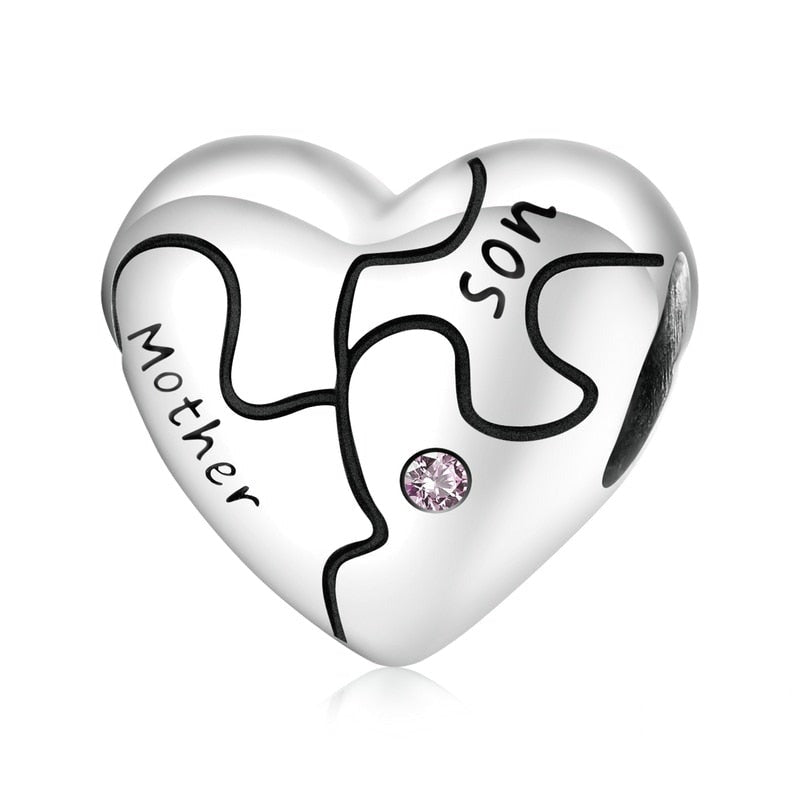 Mother &amp; Son Heart Charm | CZ