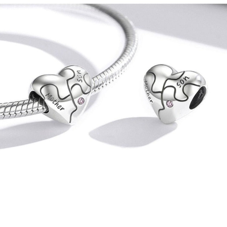 Mother &amp; Son Heart Charm | CZ