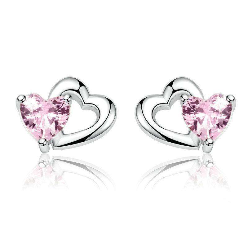 Double Heart to Heart Pink CZ Stud Earrings From CharmSA Image 1