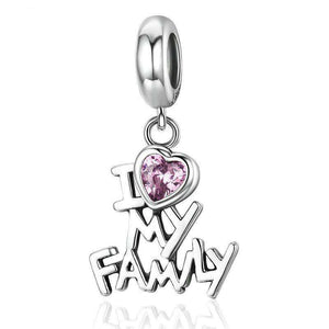 Pandora Compatible 925 sterling silver I Love My Family Heart Dangle Charm From CharmSA Image 1