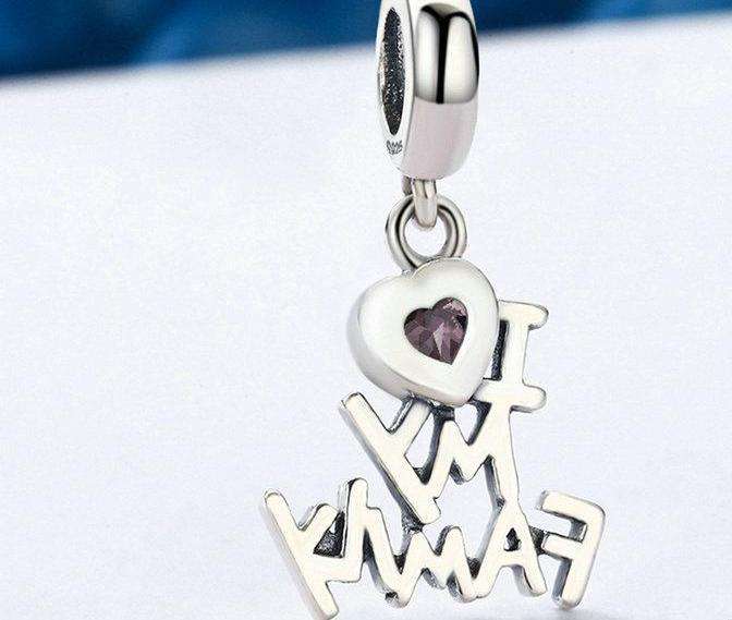 Pandora Compatible 925 sterling silver I Love My Family Heart Dangle Charm From CharmSA Image 2