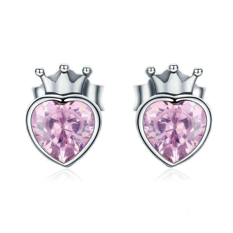 Sweet Pink Heart of Crown Stud Earrings From CharmSA Image 1