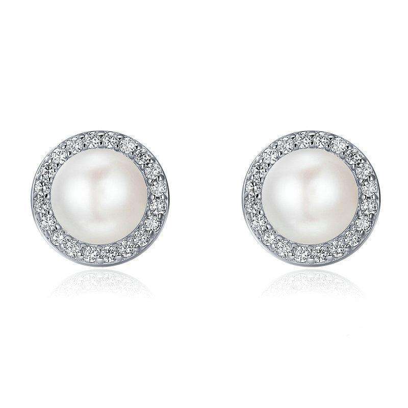 Round Sparking CZ Pearl Stud Earrings From CharmSA Image 1