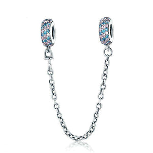 Pandora Compatible 925 sterling silver Pink and Blue CZ Round Safety Chain From CharmSA Image 1