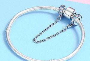 Pandora Compatible 925 sterling silver Pink and Blue CZ Round Safety Chain From CharmSA Image 2