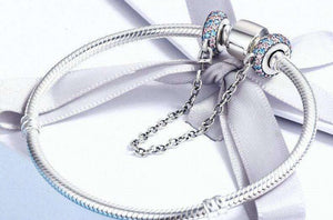 Pandora Compatible 925 sterling silver Pink and Blue CZ Round Safety Chain From CharmSA Image 3