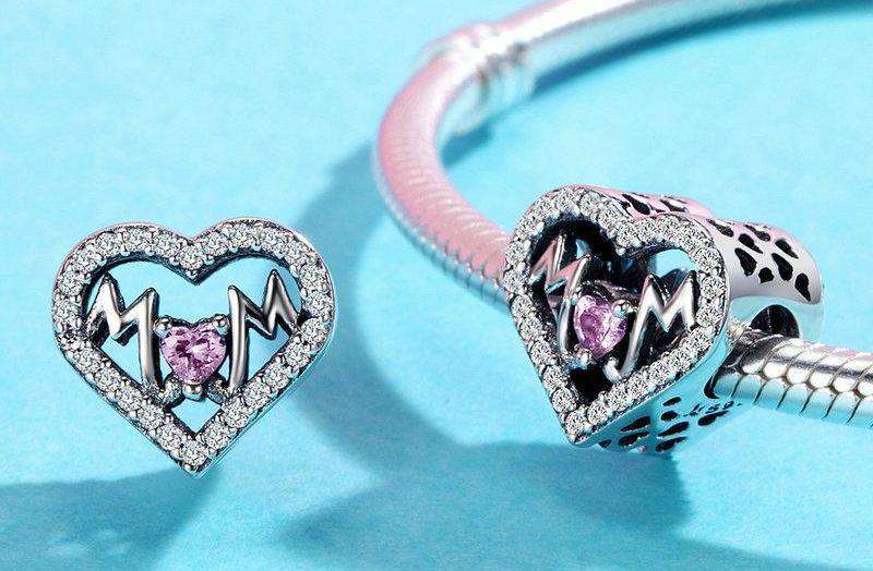 Pandora Compatible 925 sterling silver Heart MOM Letter Clear CZ Charm From CharmSA Image 3