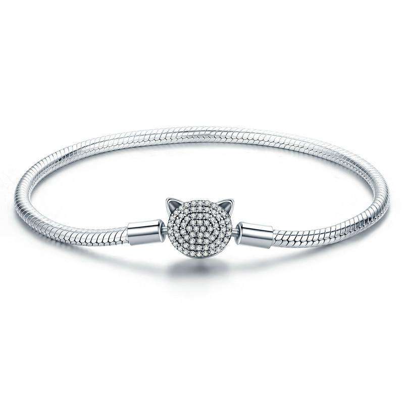 Cute Cat Glittering CZ Snake Chain Bracelet From CharmSA Image 1