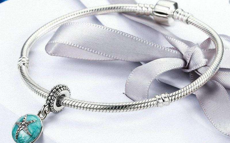 Pandora Compatible 925 sterling silver Clear CZ Starfish &amp; Sea Green Enamel Charm From CharmSA Image 2