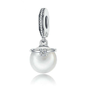 Pandora Compatible 925 sterling silver Elegant Imitation Pearl & Clear CZ Crown Charm From CharmSA Image 1