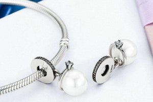 Pandora Compatible 925 sterling silver Elegant Imitation Pearl & Clear CZ Crown Charm From CharmSA Image 3