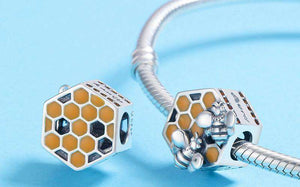 Pandora Compatible 925 sterling silver Honeycomb Bee Square Charm From CharmSA Image 3