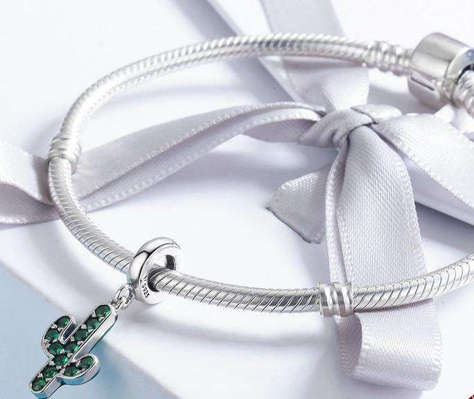 Pandora Compatible 925 sterling silver Strong Cactus Glittering Green CZ Charm From CharmSA Image 2