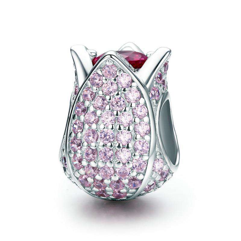 GNOCE S925 Sterling Silver Flower Charm Bead With Cubic Zirconia - Compatible With Bracelets & Necklaces